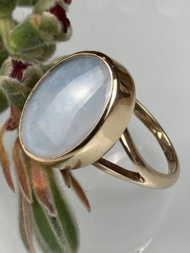 10k Solid Yellow Gold Natural White Opal Cabochon Ring Size 6 Signed 4.77 Grams - Picture 3 of 24