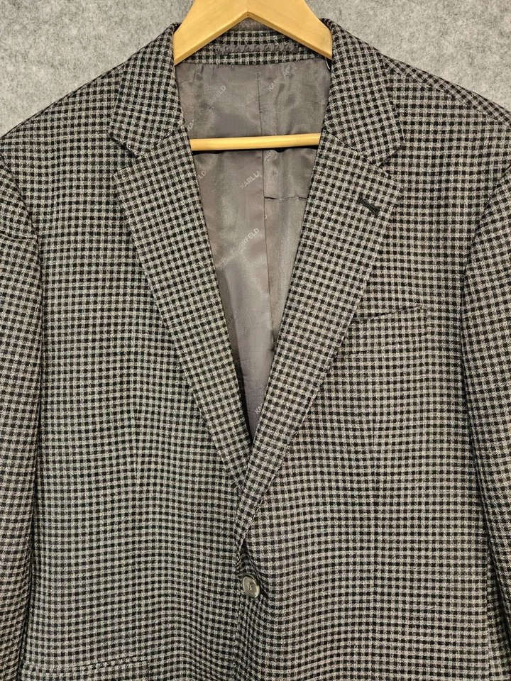 Blazer Abrigo Deportivo Karl Lagerfeld Paris Años 80 Retro Para Hombre 42L Mezcla Lana Estampado Foto 3 de 4