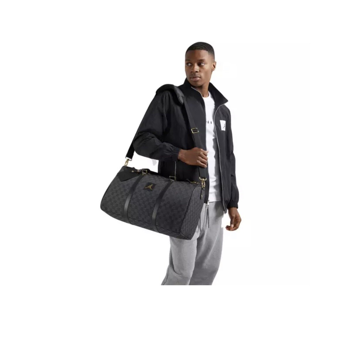 🔥Air Jordan Monogram Canvas Large Duffle Bag Black & Gold