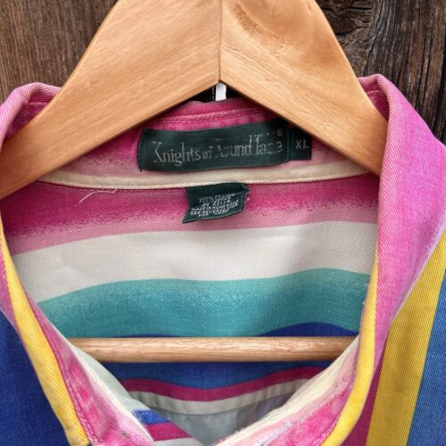 Vintage Colorful Striped Short Sleeve Retro Button Down Shirt, Men’s Size XL - Picture 2 of 4