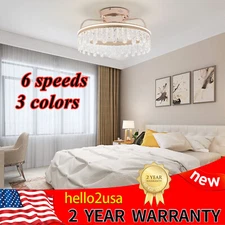 Ceiling Fan Light Invisible Blades Chandelier Pendant Lamp 3 Color w/ Remote