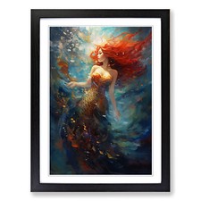 Mermaid Abstract No.2 Framed Canvas Wall Art Print Poster Picture, Home Decor