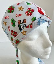 Christmas Bluey Lined Medical Skull Scrub Cap Surgery or Chemo Hat