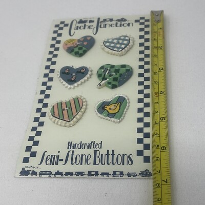 CACHE JUNCTION 6 HEART Themed Handcrafted Semi-Stone Buttons  N-718 NEW