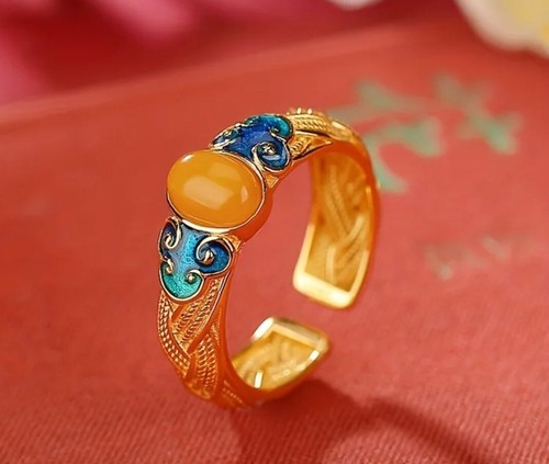 French Orange Oval Opal Boutique Style Adjustable Gold Plated Ring ✈️ - Picture 9 of 9