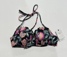 Women's Summer Lightly Lined Bikini Top - Shade & Shore Floral 34A, Black NWT