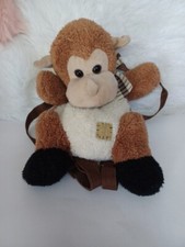 Plush Monkey Backpack 16 Inch Travel Bag Bow Patches Unbranded Zipper Back
