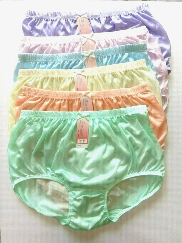 x6 Bragas sedosas de nailon vintage para mujer Bragas Calzoncillos altos Ropa interior Sissy Talla LL Foto 2 de 4