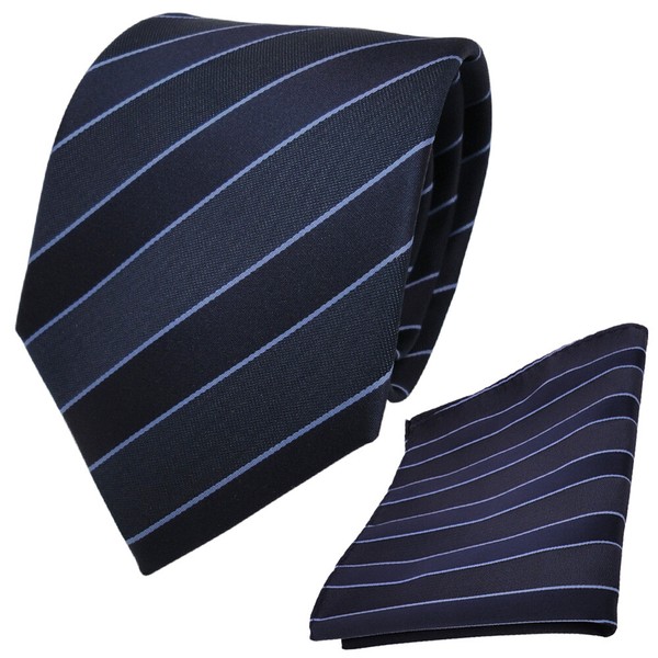 Tigertie Designer Krawatte + Einstecktuch In Blau Dunkelblau Gestreift-image