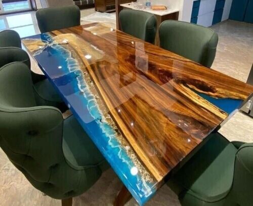 96" x 48" Epoxy Wooden Dining Table Top Handmade Work Furniture - Picture 1 of 3