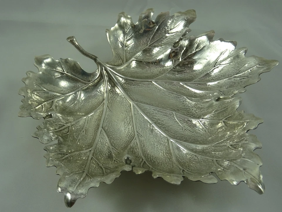 FABULOSO PLATO DE FRUTAS `BUCCELLATI` plata de ley ` HOJA` diseñado, c2000, 287gm Foto 4 de 4