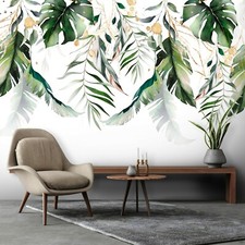 Image of LEAVES 3D GREEN GOLD Photo Wallpaper Wall Mural Modern for Bedroom Living Room