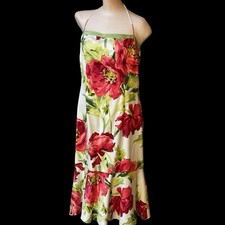 ANN TAYLOR HALTER SUNDRESS, 8, 100 % SILK, FLORAL, FLARED BOTTOM, LINED