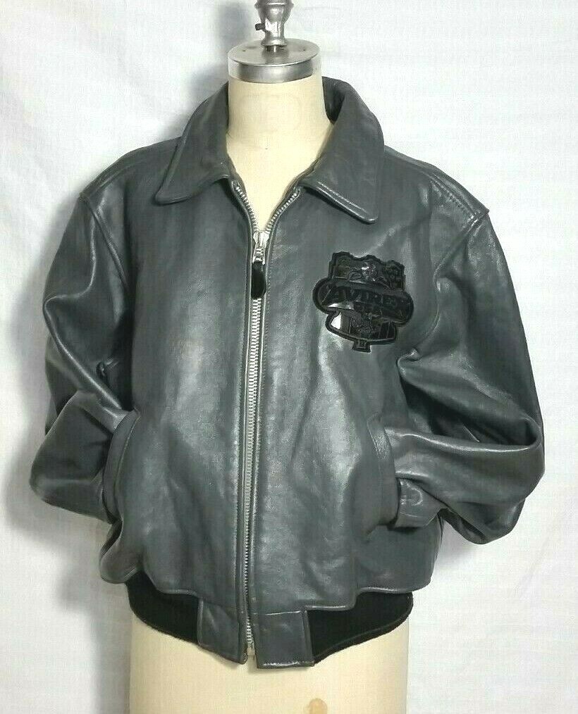 VTG RARE Avirex Leather Jacket New York Stitched Varsity Bomber L 