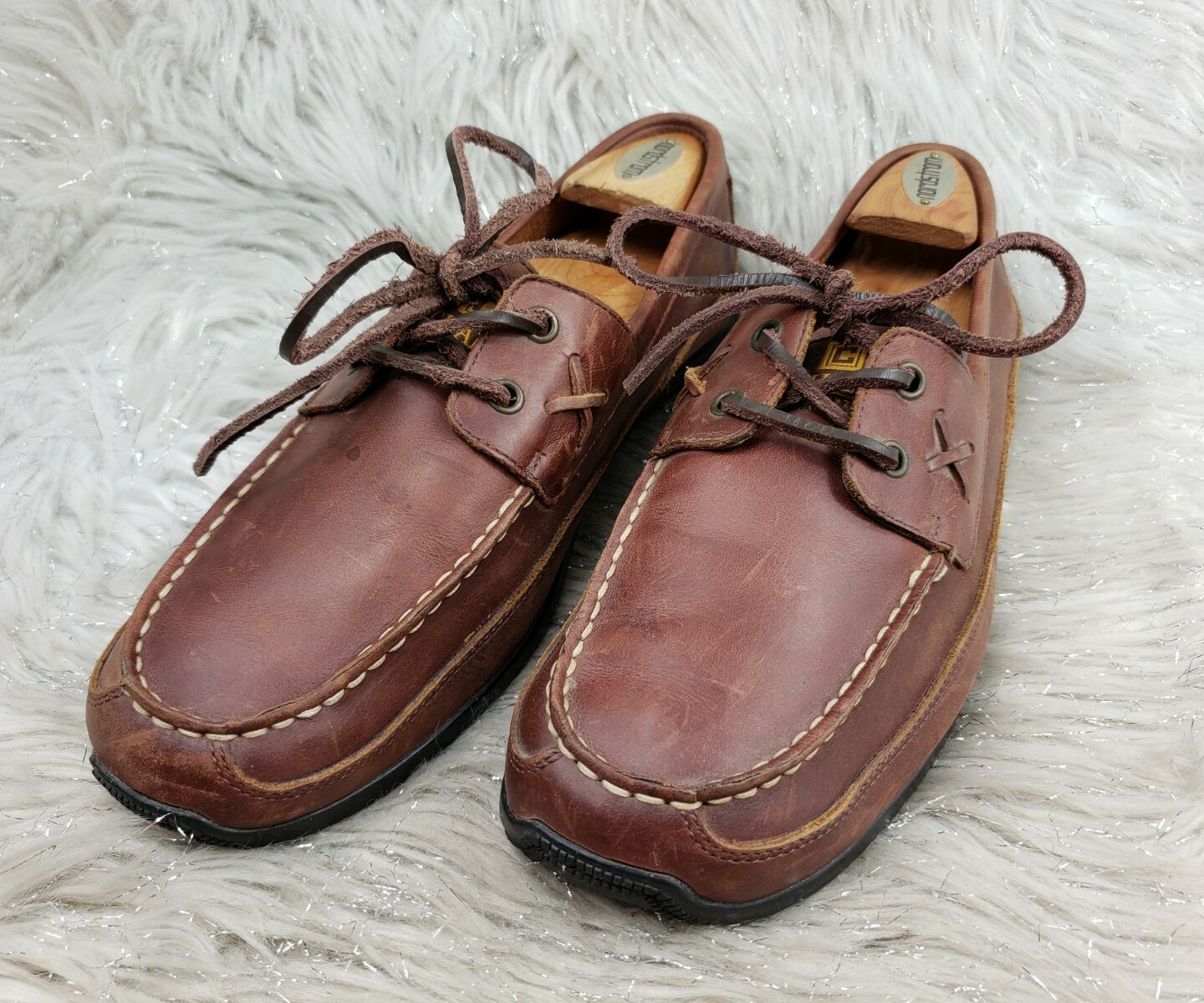 CHAPS Merc Brown Leather Boat Deck Shoes Loafers Size 10 D eBay