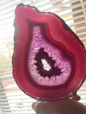 New Extra Large 8 3/8” x 6” Pink Dyed Polished Agate Slice Slab Weighs 12.2 oz