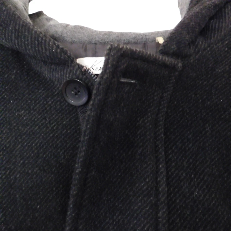 Abrigo Kenneth Cole Negro Mezcla Lana Cremallera Botón Capucha Forro Acolchado Talla XL Foto 2 de 4