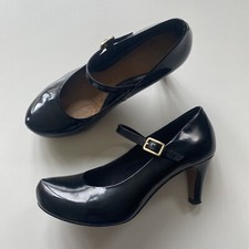 CLARKS Shoes Sz 4 Chorus Jazz Black Leather Classic Heels Mary Janes Women