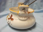 Ceramic Hand Painted Gold & Blue Flowers Planter Removable Hanger Italy Signed — photo 3