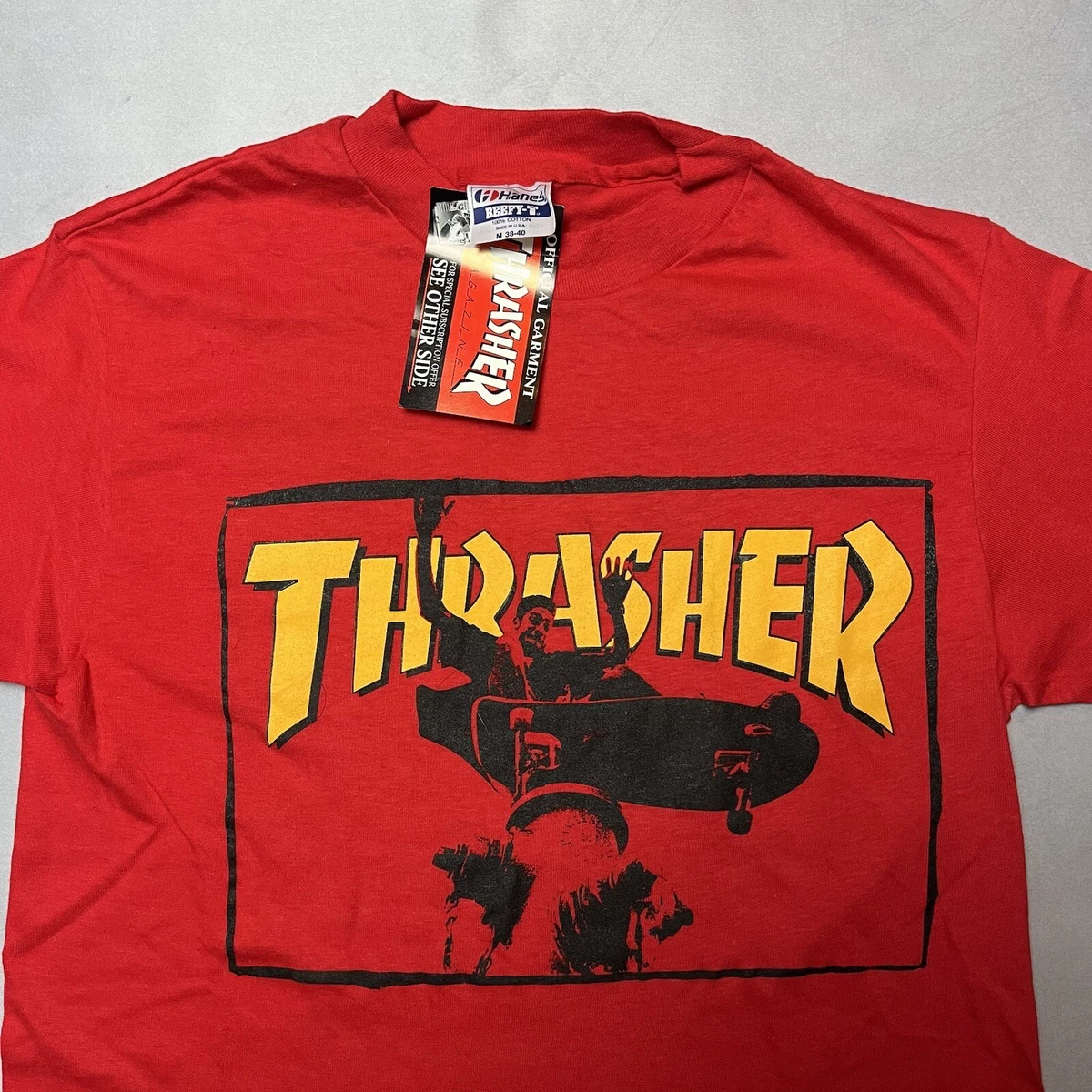 Vintage 80s Thrasher Magazine Deadstock Single Stitch Skate T Shirt M