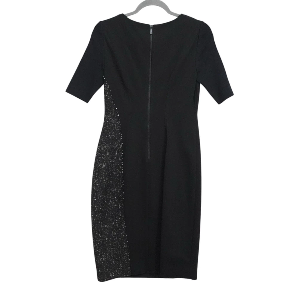Elie Tahari Patchwork Textured Short Sleeve Sheath Office Siren Dress Black Sz 2 - Image 2 of 4