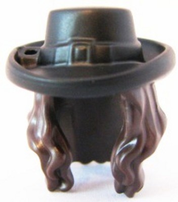 LEGO Minifig, Headgear Hair Long Wavy with Black Hat w/ Buckle Pattern 