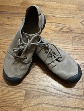 KEEN Men's Tan Leather Lace-Up Hiking Shoes Trail Loafers w/ Black Rubber Soles
