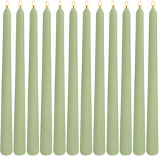 12 Pack Sage Green Taper Candles 10 Inch   Unscented Dripless Candlesticks