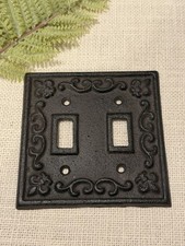Double Toggle Light Switch Wall Plate Cover Cast Iron Metal Vintage Rustic