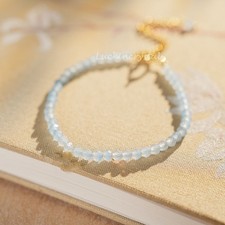 Faceted Aquamarine Beaded Blue Crystal Healing Reiki Minimalist Skinny Bracelet