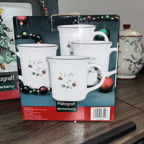 Vintage Lenox Winterberry - Set Of 3 Jars - Square Glass Platter - 4 Coffee Mugs - Picture 3 of 5