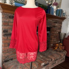 Vintage Gilead Red Nightgown Nylon Scalloped Edge Lace Large USA