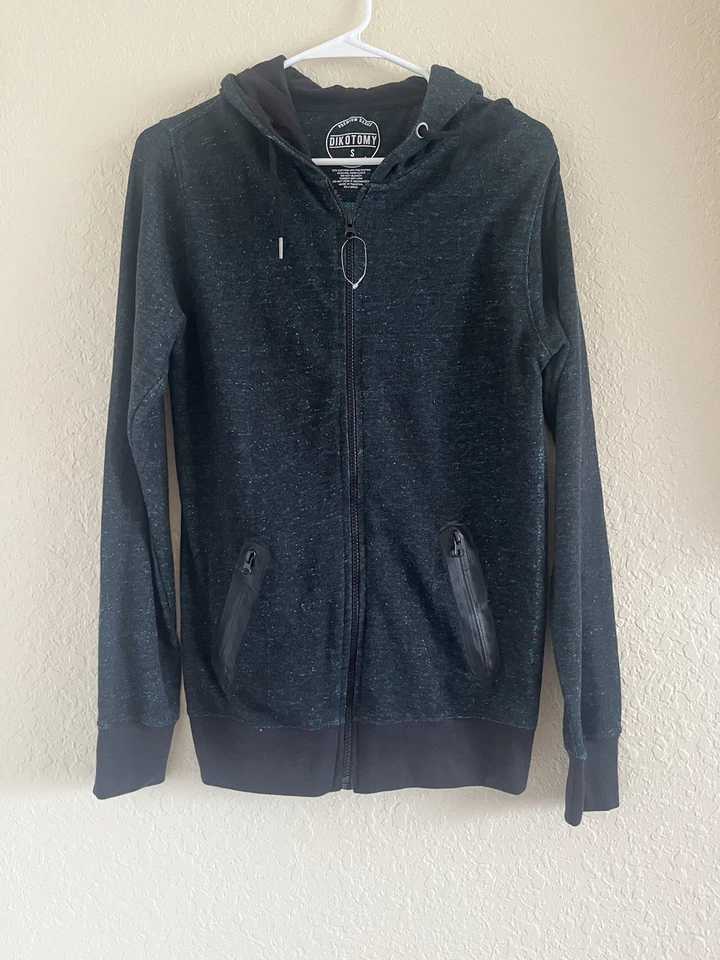 Sudadera con Capucha Dikotomy Premium Basics Para Hombre Cremallera Completa Verde Mármol Negro Suéter S Foto 2 de 4