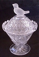 VTG HOFBAUER BRYDES COLLECTION LEAD CRYSTAL JAR w/LID FROSTED BIRD FINIAL