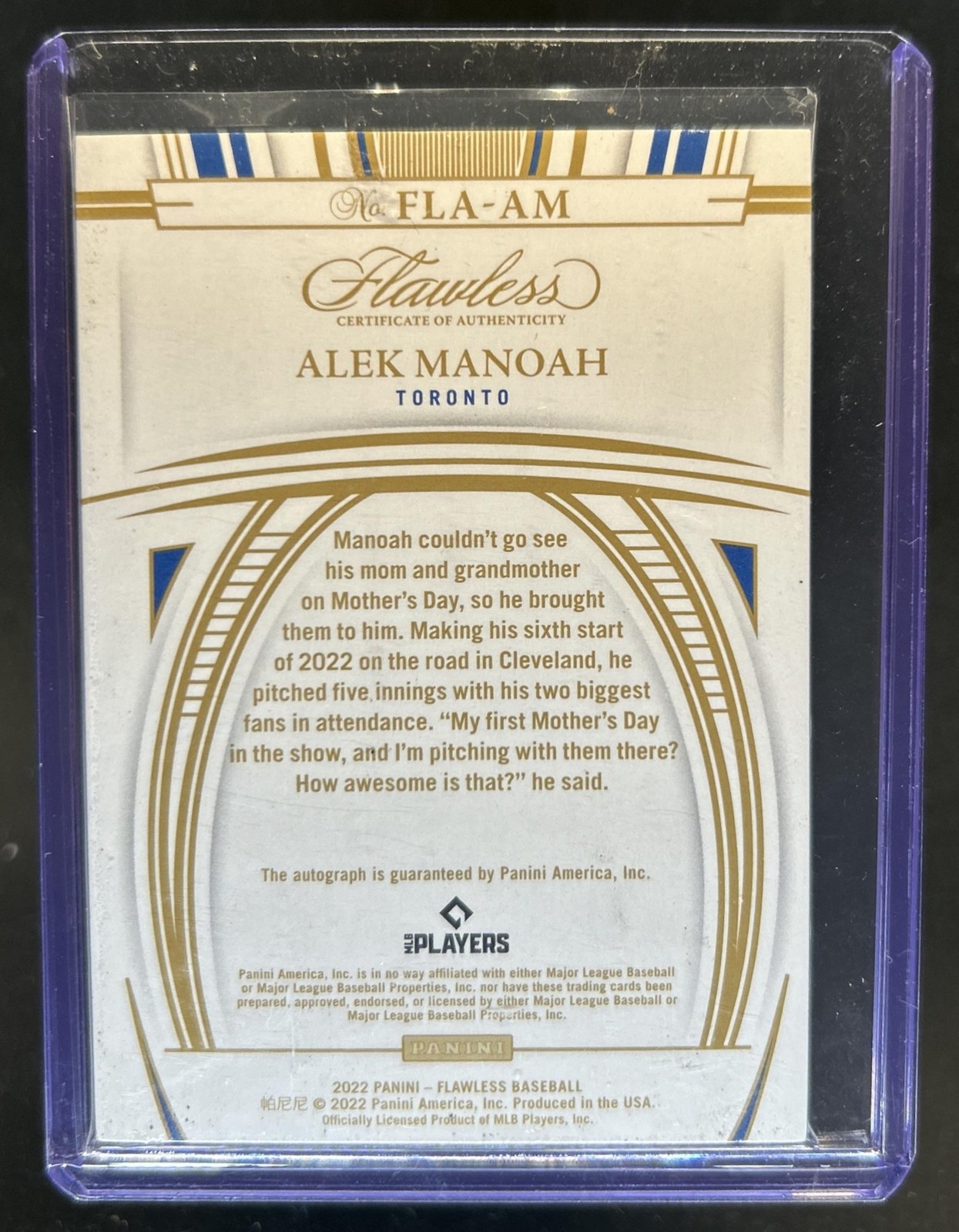 2022 Panini Flawless Alek Manoah Auto Autograph Sapphire #/7 Blue Jays view 2