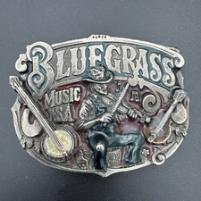 Vintage 1982 BLUEGRASS MUSIC USA Pewter Great American Belt Buckle serial H9.18