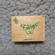 Vintage 1989 Sonburn Wood Mounted Rubber Stamp Jumping Cat And Butterfly C333