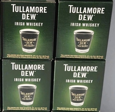 Tullamore Dew Irish Whiskey 4-pk Shot Glasses Legendary Green NIB