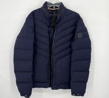 Image of Hugo Boss Jacket Mens 38R Blue Down Puffer Full Zip Hidden Hood Water Repellent