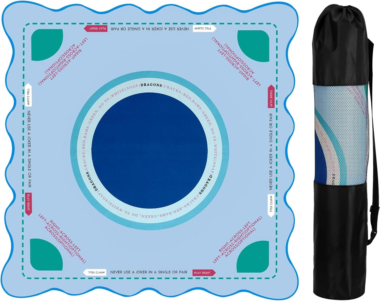 Scalloped Mahjong Mat for Table，31.5 x 31.5 Inch Noise Reduction Anti-Slip Mah