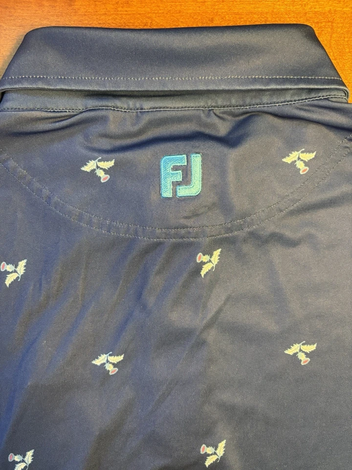 FJ FootJoy 男式大号高尔夫衬衫 Shenendoah 高尔夫俱乐部刺绣标志蓝色 — 第 3/4 张图片