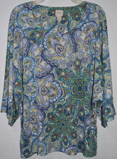 Chicos Top Sz 3/XL Paisley Stretch Travel Soft Knit Dolman Sleeve Whimsy Breezy
