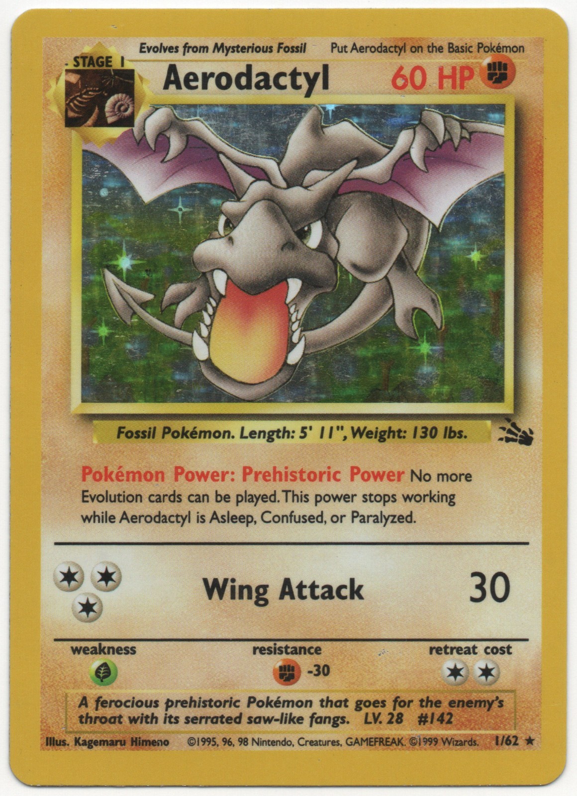 Aerodactyl 1/62 Fossil Unlimited Pokemon TCG Holo Rare HP