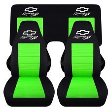 Frontrear Car Seat Covers Blk-lime Green W Racing Fits 1982-2002 Chevy Camaro