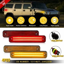 For 2003-2009 HUMMER H2 Pickup LED Side Marker Light Front Rear Set Amber Red 4X
