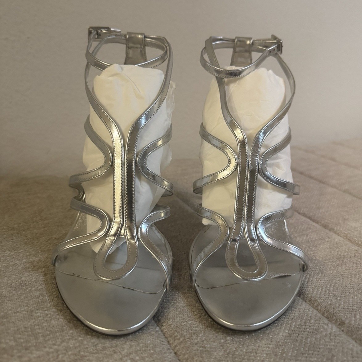 Roger Vivier Silver Strappy Stiletto Open Toe Heels Buckle Women 37.5