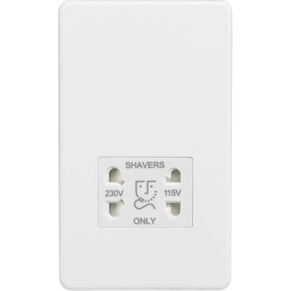 Knightsbridge Screwless Shaver Socket Dual Voltage 115V/230V Matt White -