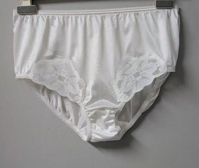 Vintage Vive La Difference Tricot Nylon 60s Hip Hugger White Panties Lace 7 M/L