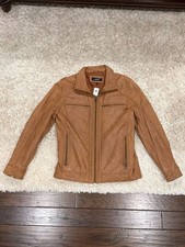 Black Rivet Men's Tan Genuine Leather Coffee Brown Moto Jacket Size Medium