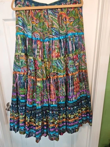 XL TravelSmith Fiesta Colorful Boho Tiered Gypsy Hippy Maxi Skirt 